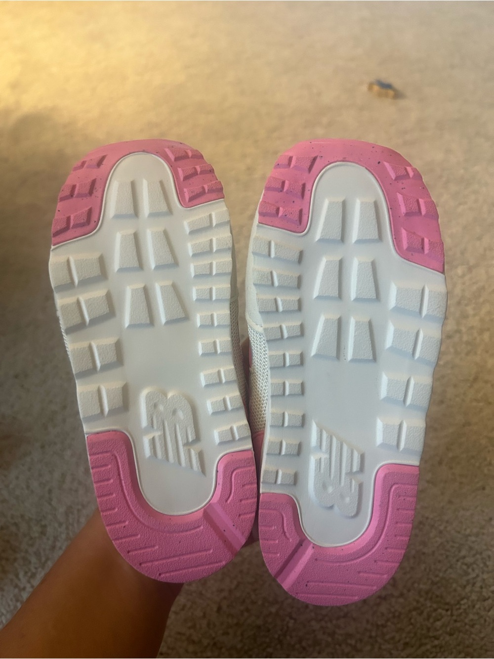 New Balance Kids Cream Sneakers with Pink and Neon Green Accents - Picture 5 of 7